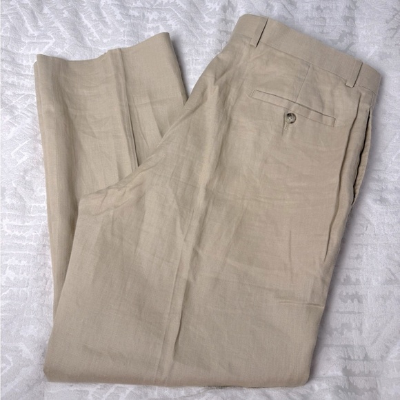 Pronto Uomo Platinum Men's 38x29 100% Linen Beige Dress Pant - Picture 1 of 8